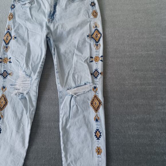 Driftwood Gizelle Jeans Womens 30x27 Blue Embroidered Distressed Boho Light Wash - Picture 12 of 13